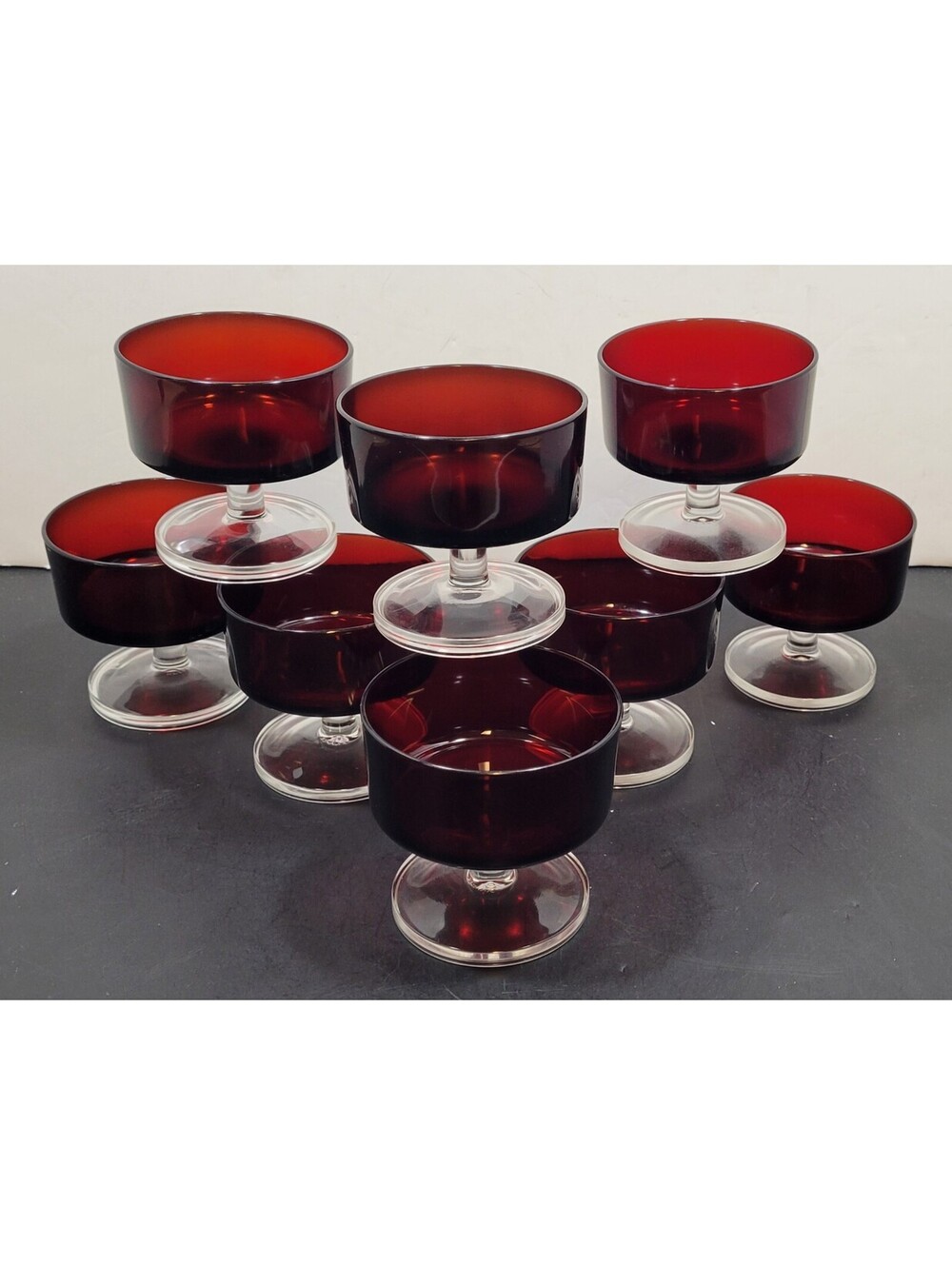 Vtg Luminarc Cavalier Ruby Red Coupe Glasses Dessert Sherbet Bowls - Lot of 8